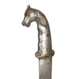 AN INDIAN WHITE METAL HORSE HEAD HANDLE DAGGER, 19TH CENTURY