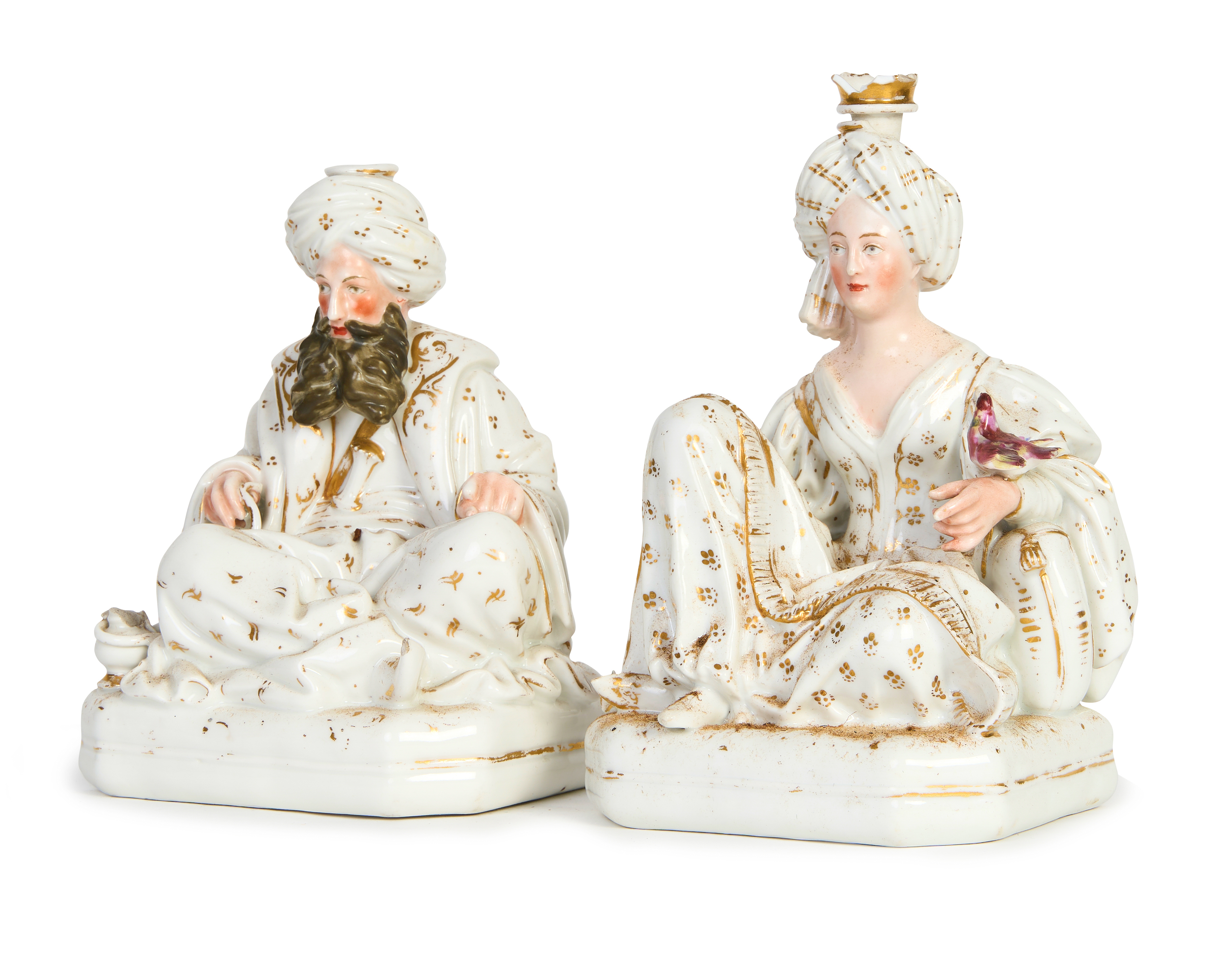 A PAIR OF SEATED SULTAN & SULTANA FIGURINES, JACOB PETIT, 19TH CENTURY FRANCE - Image 2 of 4