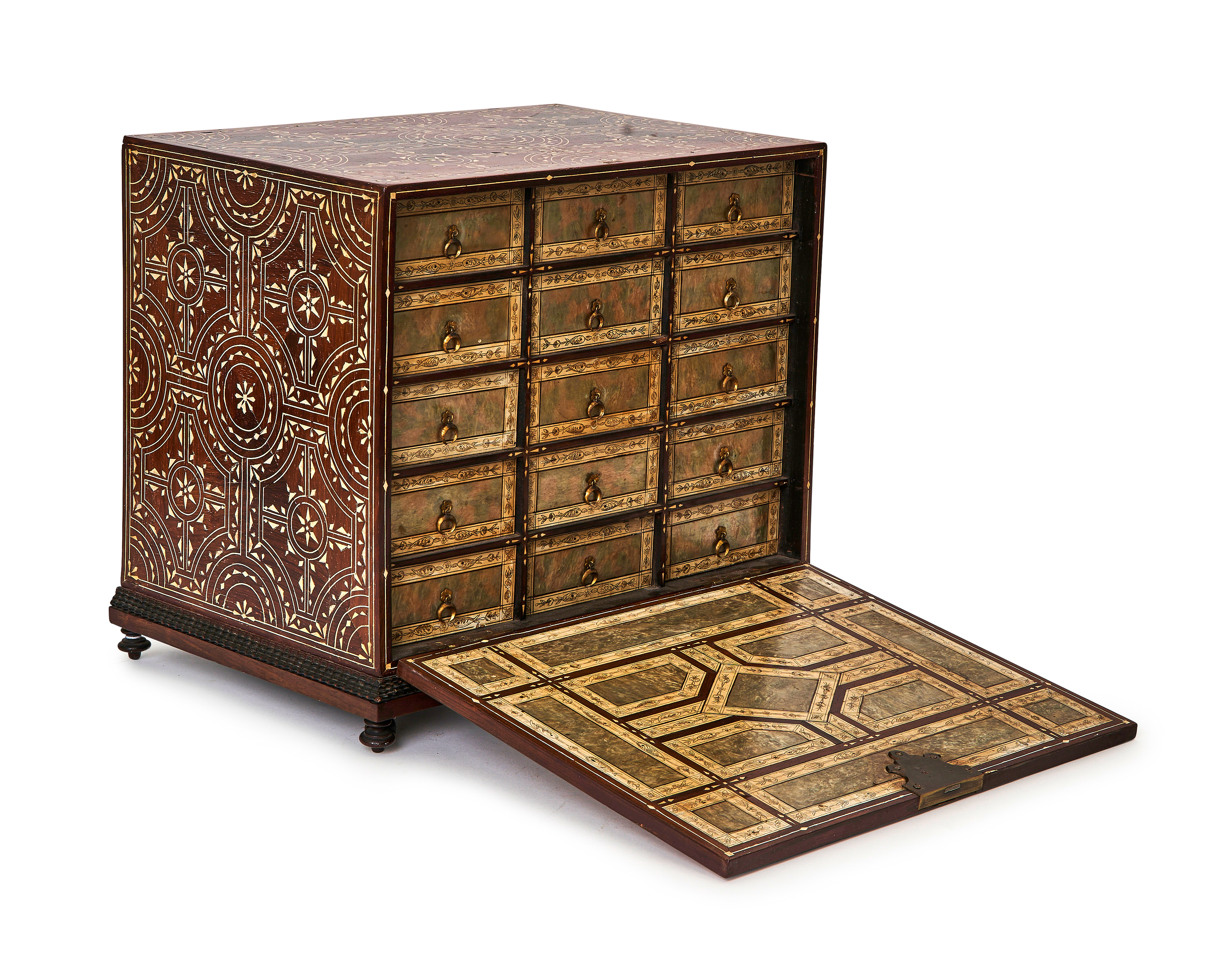 A GESSO & REISIN INLAID WRITING TABLE CABINET, 19TH CENTURY, ITALIAN OR GERMANY