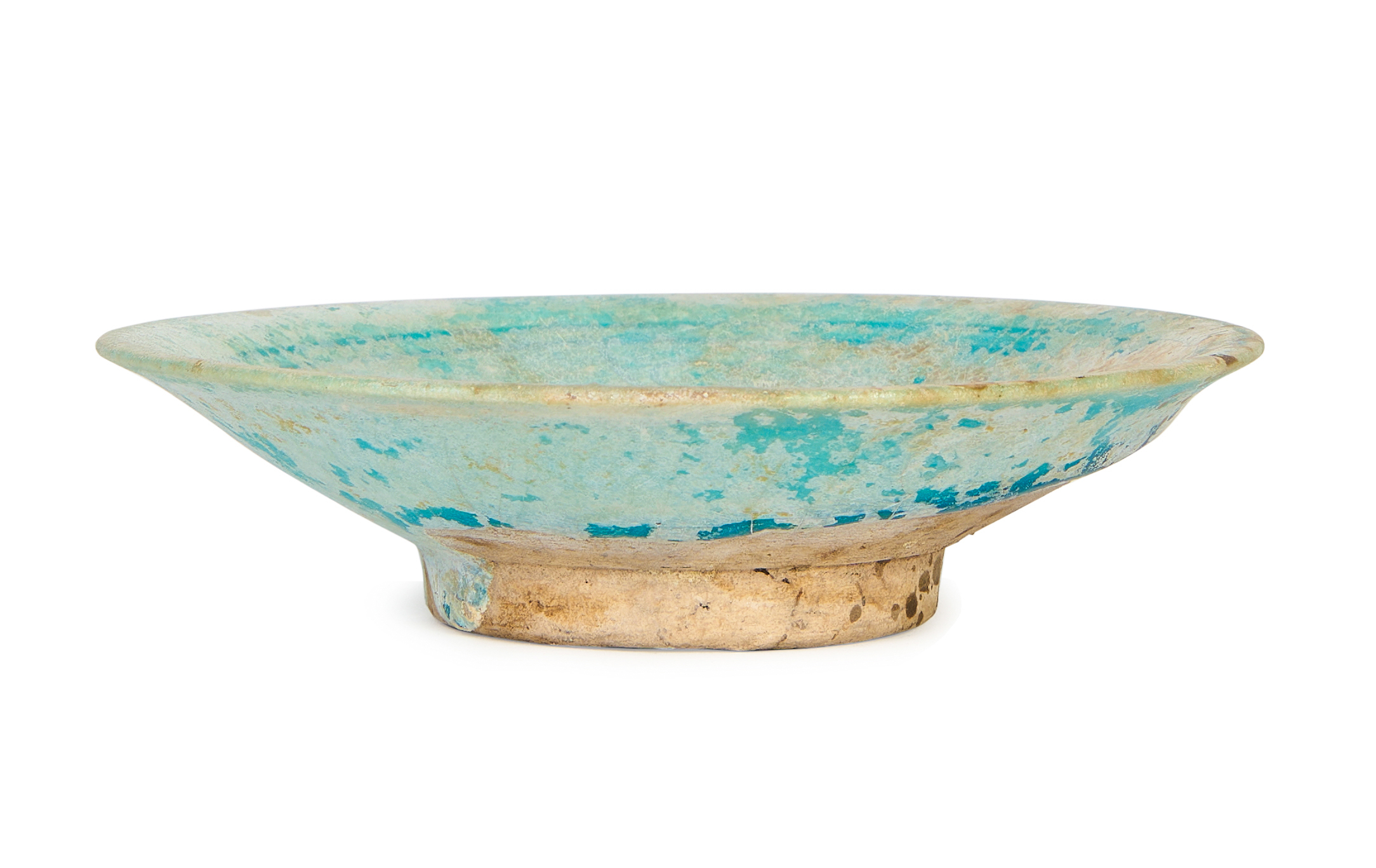 A KASHAN TURQUOISE GLAZED POTTERY FOOTED DISH, 12TH CENTURY IRAN - Image 2 of 3