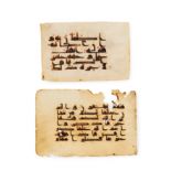 TWO KUFIC QURAN FOLIOS, NORTH AFRICA OR NEAR EAST, 9TH CENTURY