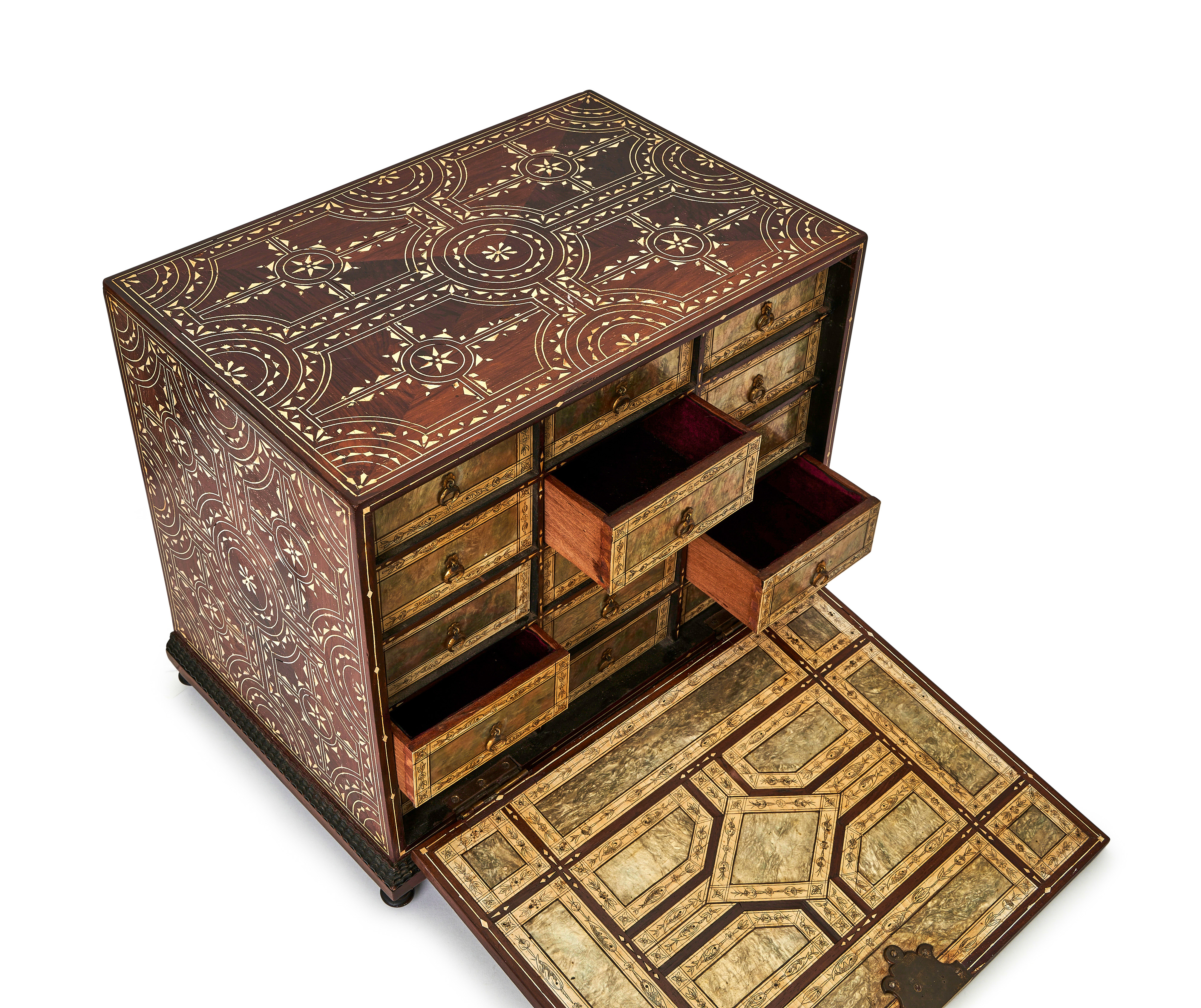 A GESSO & REISIN INLAID WRITING TABLE CABINET, 19TH CENTURY, ITALIAN OR GERMANY - Image 3 of 5