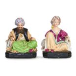 A PAIR OF SEATED SULTAN & SULTANA FIGURINES, JACOB PETIT, 19TH CENTURY FRANCE