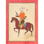A PERSIAN PRINCE ON HIS HORSE HOLDING A HAWK (MESSENGER BIRD) 19TH CENTURY, QAJAR