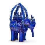 A COBALT BLUE MOULDED GLAZED KASHAN ELEPHANT FIGURE, 12TH CENTURY PERSIA