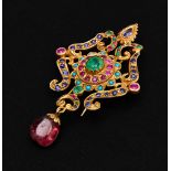 A LARGE GOLD GEM SET MUGHAL BROOCH, 18TH/19TH CENTURY