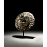 A SILVER SASANIAN FELINE "LION" FACED MIRROR, IRAN CIRCA 7TH CENTURY