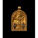 A GOLD INSCRIBED BYZANTINE PLAQUE DEPICTING CHRIST, CIRCA 3RD CENTURY