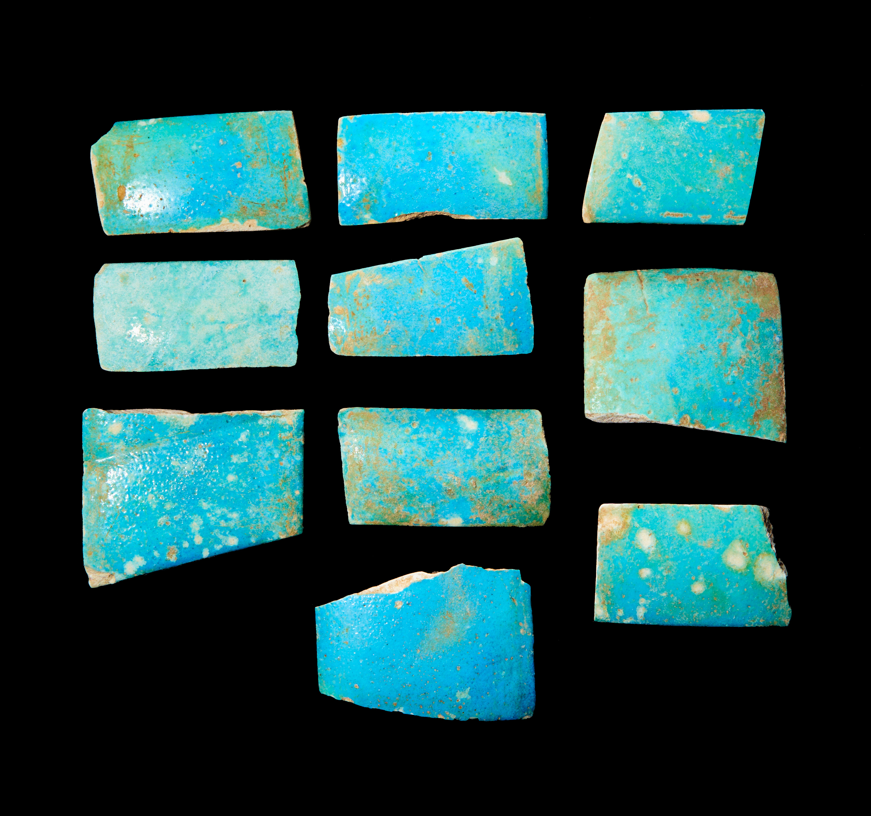 TEN EGYPTIAN TURQUOISE FIAENCE FRAGMENTS, PTOLEMAIC PERIOD, CIRCA 3RD-1ST CENTURY B.C.