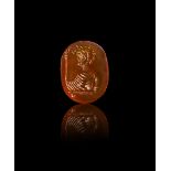 A VERY FINE LATE HELLENISTIC CARNELIAN INTAGLIO PTOLEMAIC FEMALE BUST