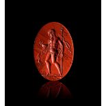 A ROMAN INTAGLIO OF HERAKLES HOLDING A SCEPTRE & KRATER, 2ND CENTURY B.C.