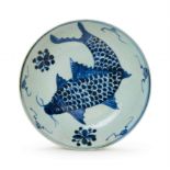 A CHINESE BLUE & WHITE "FISH" DISH, MING DYNASTY (1368-1644)