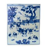 A RARE BLUE AND WHITE 'FIGURAL' PLAQUE, MING DYNASTY, WANLI PERIOD (1573-1620)
