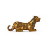 A CHINESE GILT BRONZE WEIGHT IN THE FORM OF A FELINE (TIGER), PROBABLY TANG DYNASTY