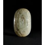 A CHINESE CELADON JADE "BUDDHA'S HAND" PLAQUE, QING DYNASTY (1644-1911)