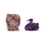 A CHINESE AMETHYST DUCK & SNUFF BOTTLE, QING DYNASTY (1644-1911)