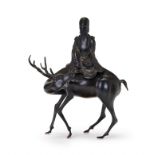A BRONZE `SHOULAO AND DEER' CENSER 19TH CENTURY, QING DYNASTY (1644-1911)