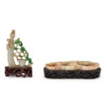 A CHINESE JADE BRUSH WASHER AND A GUANYIN, QING DYNASTY (1644-1911)