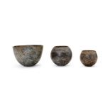 THREE CHINESE CARVED STONE POTS, PROBABLY PREHISTORIC/WARRING STATES