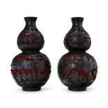 A PAIR OF CHINESE CINNABAR LACQUER DOUBLE GUORD VASES, QING DYNASTY (1644-1911)