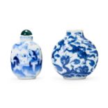 TWO CHINESE BLUE & WHITE SNUFF BOTTLES, 18TH CENTURY, QING DYNASTY (1644-1911)