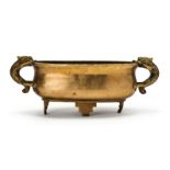 A CHINESE GILT BRONZE CHILONG HANDELED CENSER, QING DYNASTY (1644-1911)