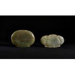 TWO CHINESE CELADON JADE PLAQUES, QING DYNASTY (1644-1911)