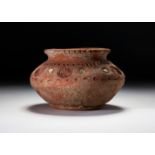 A PERSIAN TERRACOTTA BOWL WITH STONE INLAYS, CIRCA EARLY 1ST MILLENNIUM B.C.