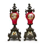A PAIR OF BRONZE AND PORCELAIN VASES, FRENCH