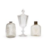 TWO CRYSTAL DECANTERS & A LIDDED GOBLET, 19TH CENTURY