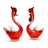 A PAIR OF MURANO SWAN VASES, ITALY