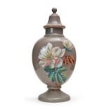 A FLORAL OPALINE LIDDED VASE, 19TH CENTURY