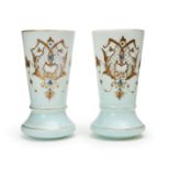 A PAIR OF HAND PAINTED OPALINE GOBLETS, 19TH CENTURY, FRANCE