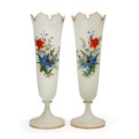 A PAIR OF FROSTED BOHEMIAN FLORAL VASES, 19TH CENTURY