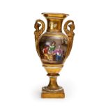 A NEOCLASSICAL STYLE PAINTED AND PARCEL GILT PORCELAIN VASE
