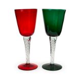 A LARGE PAIR OF SWIRL GLASS GOBLETS