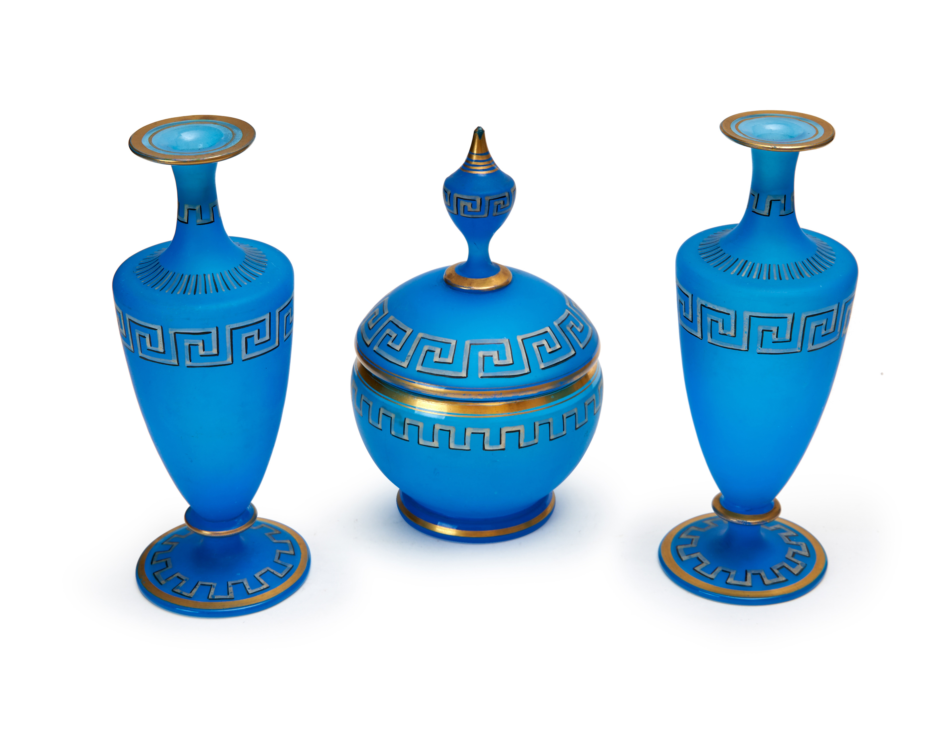 THREE "GREEK" STYLE FROSTED BOHEMIAN VASES, 19TH CENTURY - Image 2 of 2