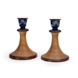 A PAIR OF STONEWARE CANDLESTICKS, PROBABLY ROYAL DOULTON