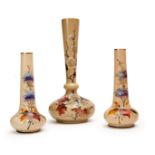 THREE OPALINE HAND PAINTED VASES, 19TH CENTURY