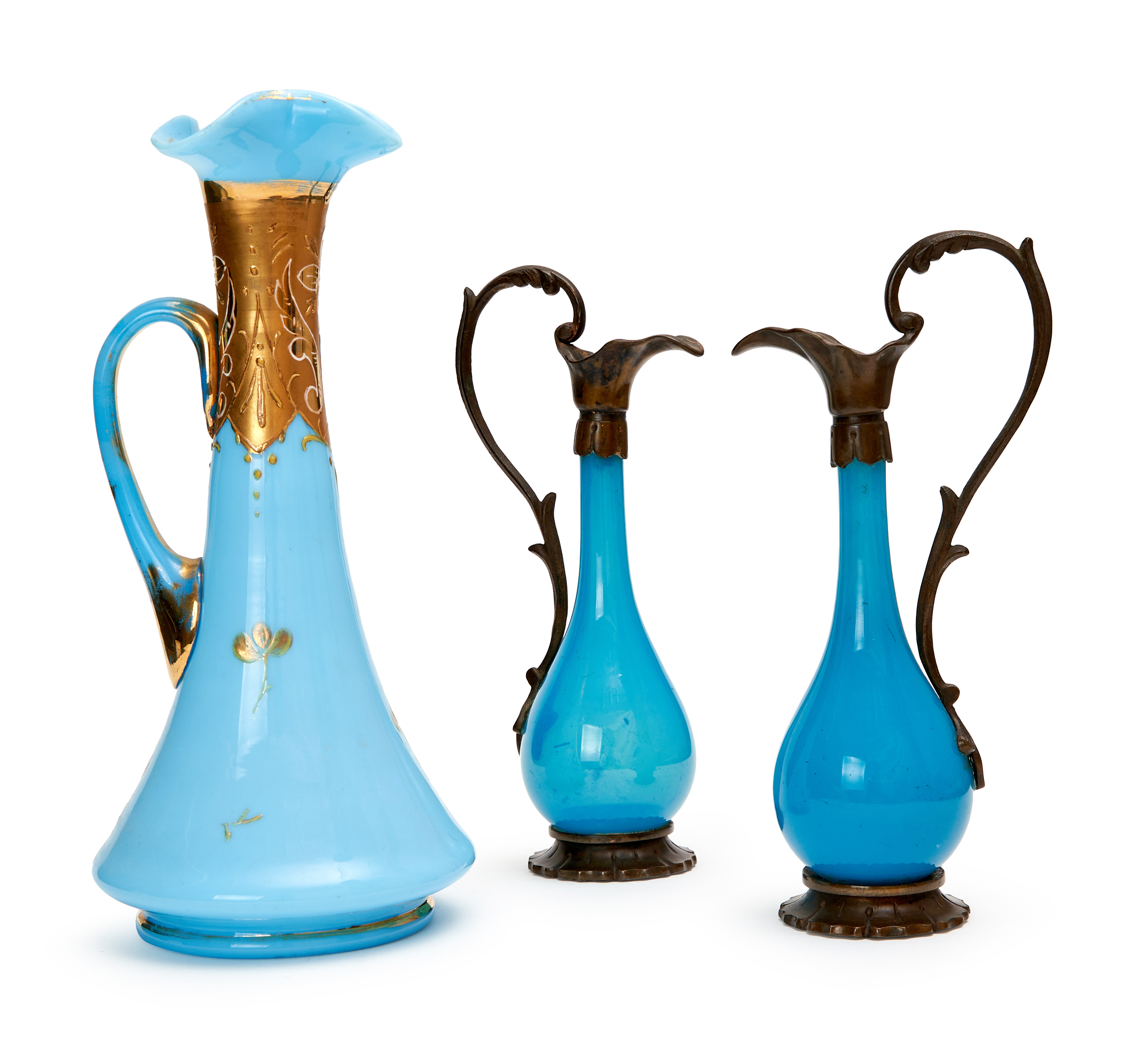 THREE OPALINE EWERS, 19TH CENTURY