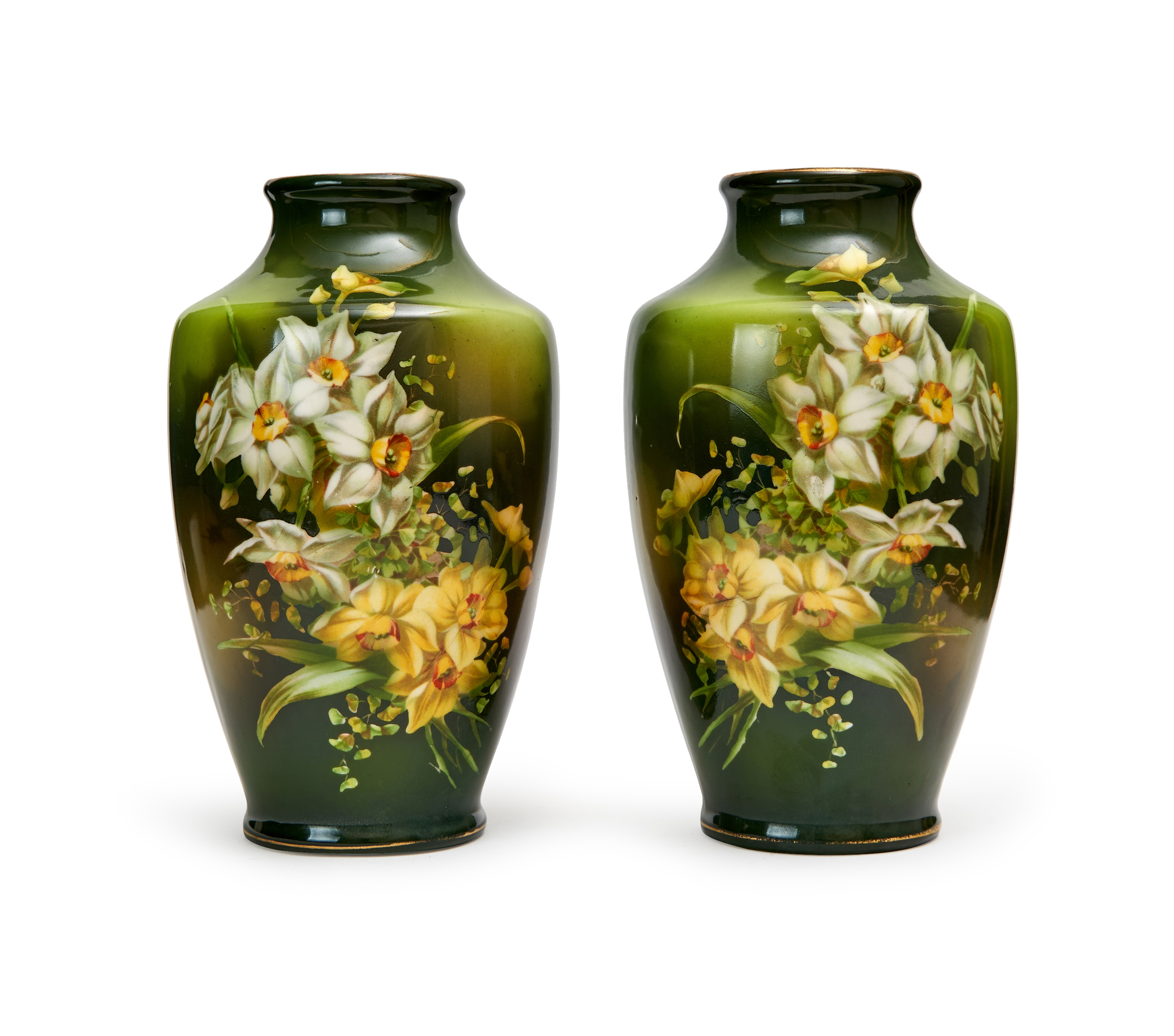 A PAIR OF FLORAL VASES