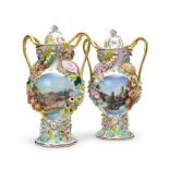A PAIR OF FLORAL ENCRUSTED VASES, 19TH CENTURY, FRENCH