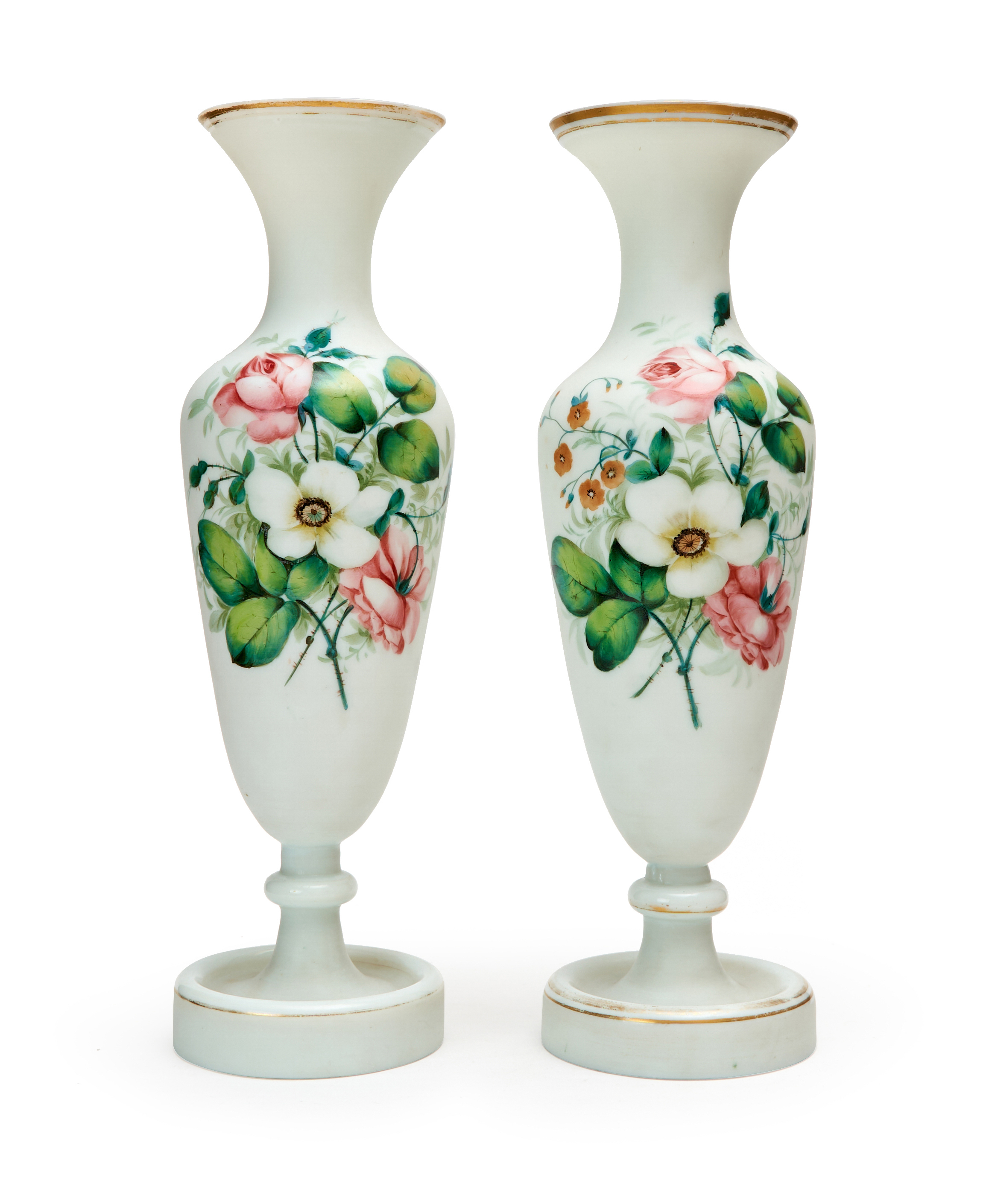 A PAIR OF BOHEMIAN FLORAL VASES, 19TH CENTURY