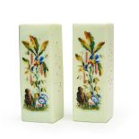 A PAIR OF FLORAL OPALINE SQUARE FORM VASES, 19TH CENTURY