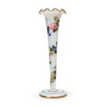 A FLUTED HAND PAINTED GLASS VASE, PROBABLY BACCARAT, 19TH CENTURY