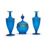 THREE "GREEK" STYLE FROSTED BOHEMIAN VASES, 19TH CENTURY