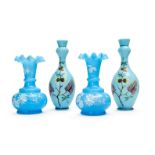 TWO PAIRS OF FLORAL OPALINE VASES, FRENCH