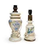 TWO OPALINE HANDPAINTED VASES CONVERTED TO LAMPS. 19TH CENTURY, FRANCE