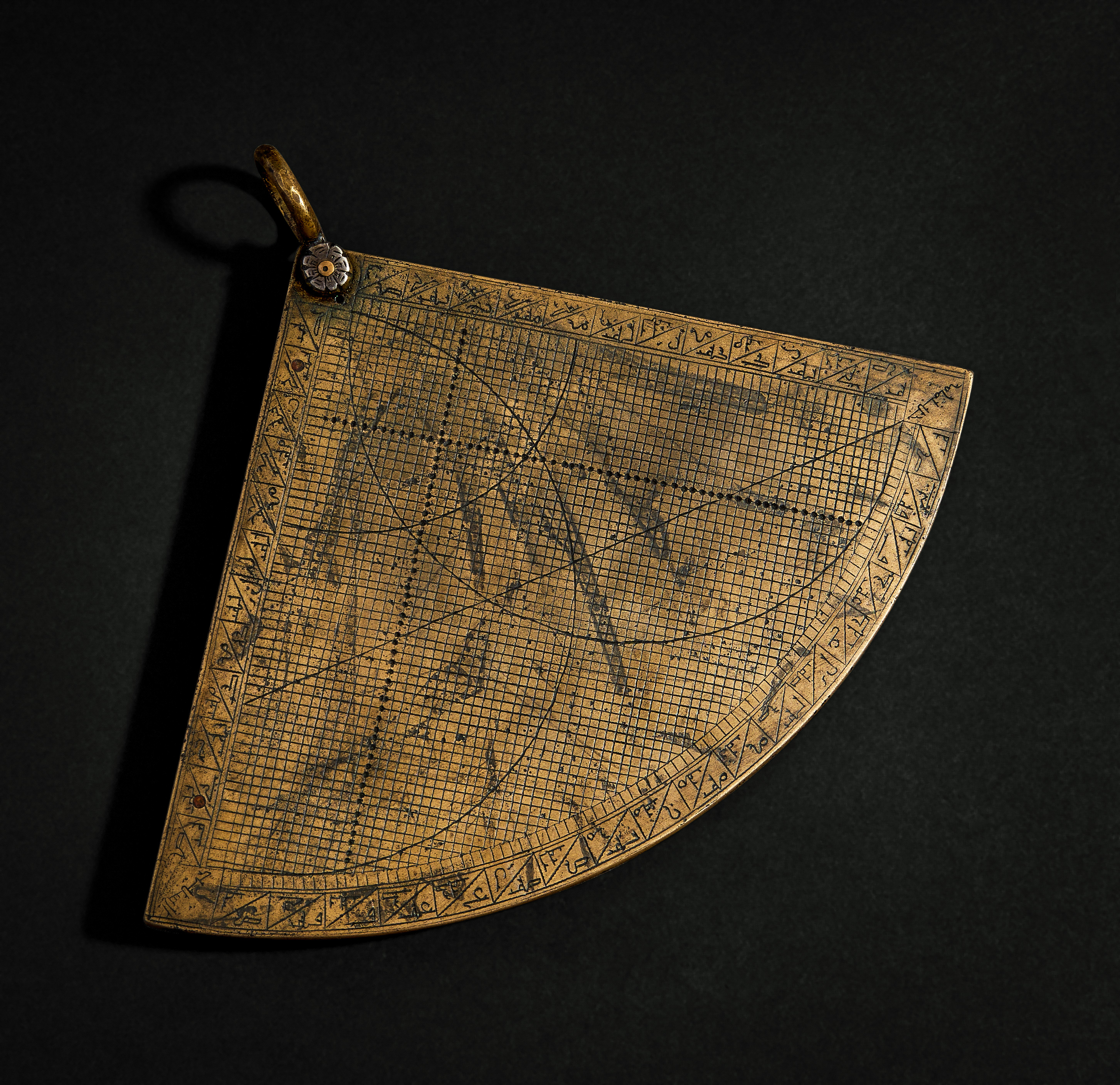 AN ENGRAVED BRASS ASTROLABE QUADRANT, 19TH CENTURY OR LATER, OTTOMAN, TURKEY