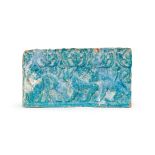 A TURQUOISE GLAZED "FELINE" TILE, KASHAN, 12TH CENTURY, PERSIA